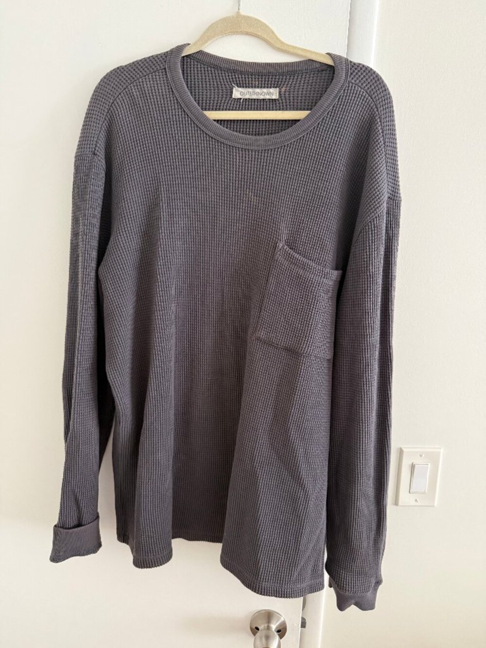 Outerknown Men's Waffle Knit Long Sleeve Crew Neck Shirt Gray XL